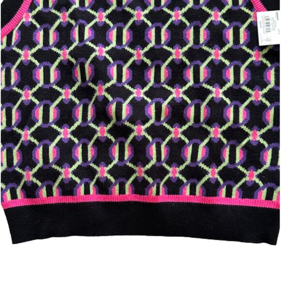 SO Retro Sweater Vest Preppy Black Fuchsia Crop High Neck Vest Junior Medium NEW - Picture 9 of 13